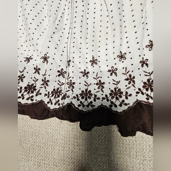 Joe Benbasset White Brown Floral Embroidered Lined Babydoll Skirt SM - Picture 5 of 11